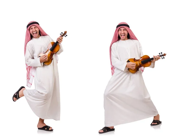 Араб играет на скрипке на белом — стоковое фото
