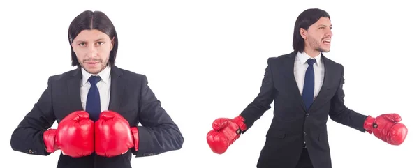 Businessman with boxing gloves on white — Stock Photo, Image