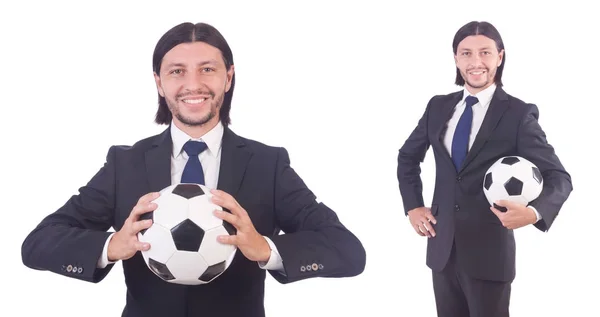 Uomo con calcio isolato su bianco — Foto Stock