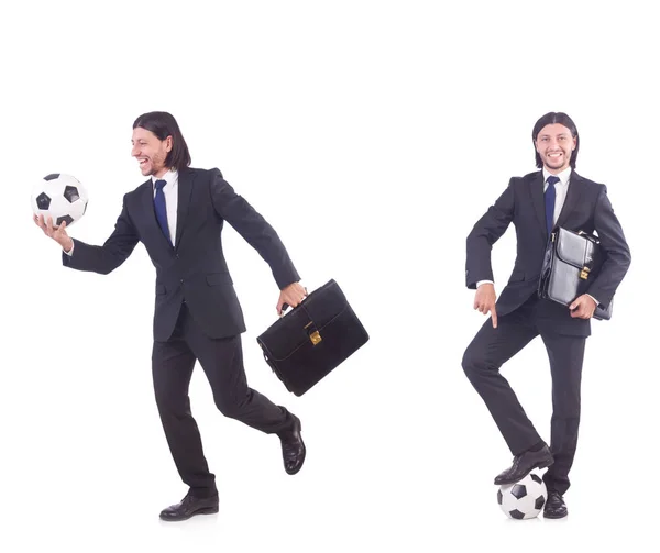 Homem com futebol isolado em branco — Fotografia de Stock