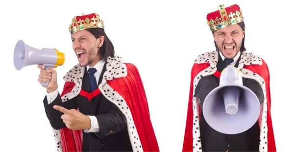 King affärsman i roligt koncept isolerad på vitt — Stockfoto