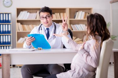 Hamile kadın muayene için doktoru ziyaret ediyor.