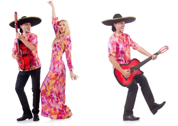 Man wearing sombrero with guitar — Stock Photo, Image