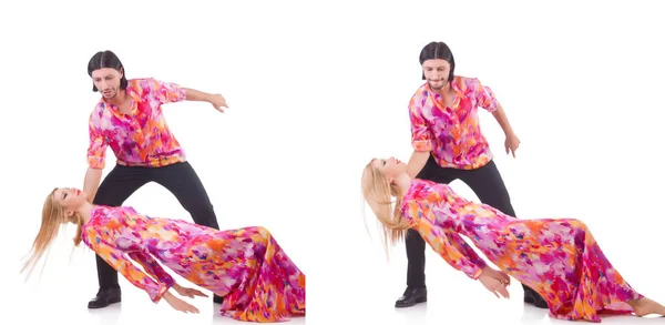 Пара танцює ізольовано на білому — стокове фото