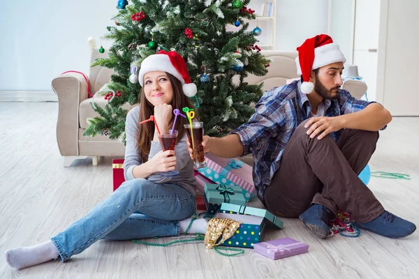 Young pair in conflict situation during christmas night