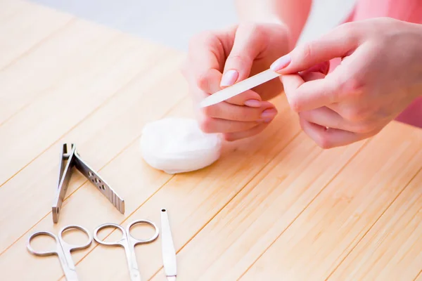 Productos de belleza herramientas de cuidado de uñas pedicura primer plano —  Fotos de Stock