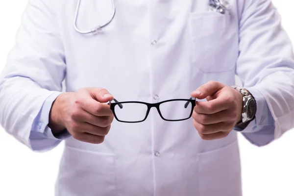 Médico ocular em conceito médico isolado em branco — Fotografia de Stock