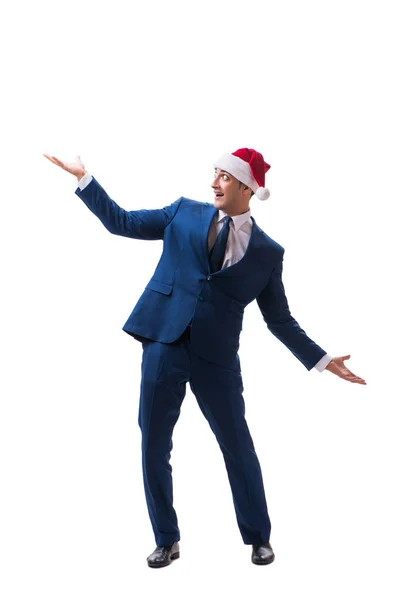 Νέοι busnessman φοράει καπέλο santa Χριστούγεννα έννοια σε λευκό — Φωτογραφία Αρχείου