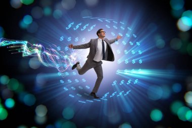 Hamster çarklı bir iş adamı dolarları kovalıyor.