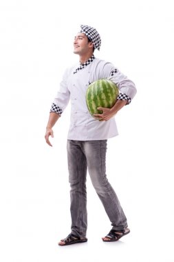 Beyaz karpuzlu genç aşçı.