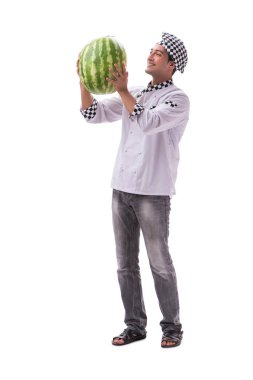 Beyaz karpuzlu genç aşçı.