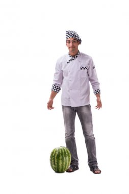 Beyaz karpuzlu genç aşçı.