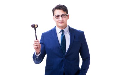 Lawyer law student with a gavel isolated on white background clipart