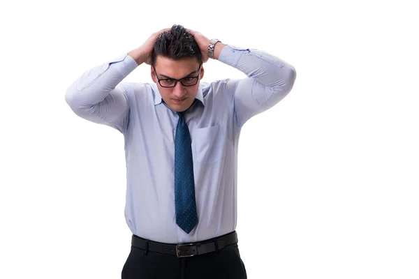 Businessman sweating excessively smelling bad isolated on white — Stock Photo, Image