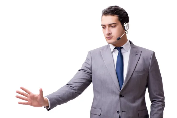 Funcionário de call center isolado em fundo branco — Fotografia de Stock