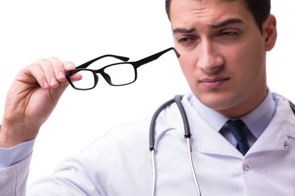 Eye doctor in concetto medico isolato su bianco — Foto Stock