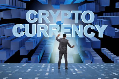 Engelleme zinciri kripto para birimi kavramında iş adamı