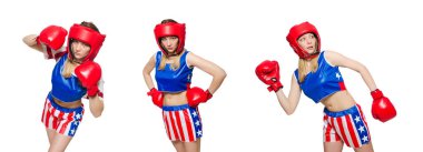 Beyaz arkaplanda izole edilmiş kadın boksör