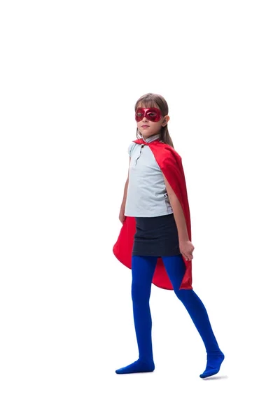 Young girl in super hero concept isolated on white — Stock Photo, Image