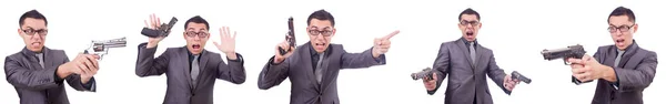 Rolig affärsman med pistol på vitt — Stockfoto