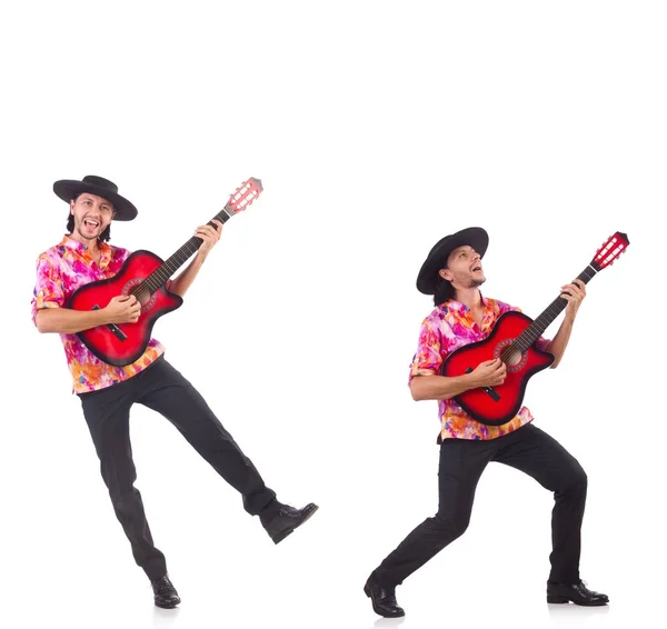 Homem vestindo sombrero com guitarra — Fotografia de Stock