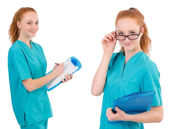 Sorgfältige Krankenschwester isoliert auf weiß — Stockfoto