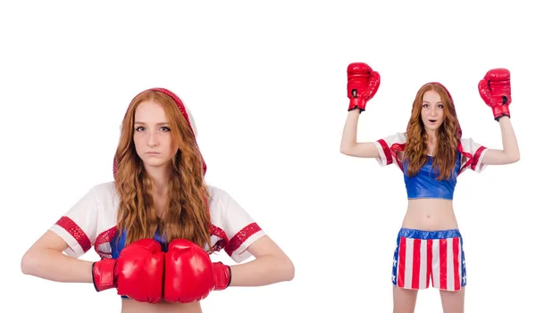 Boxeador de mujer en uniforme con símbolos de EE.UU. — Foto de Stock