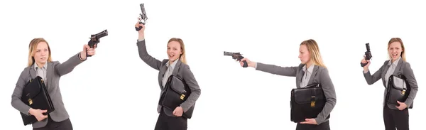 Businesswoman with gun isolated on white — Stock Photo, Image