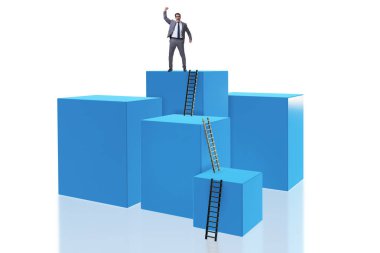 Bloğun tepesindeki işadamı beyazda izole edildi