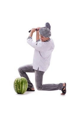 Beyaz karpuzlu genç aşçı.