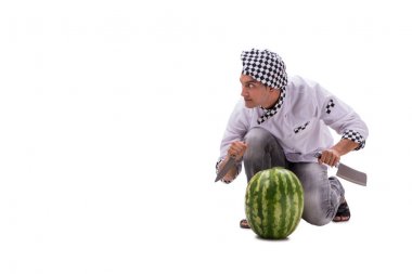 Beyaz karpuzlu genç aşçı.