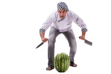 Beyaz karpuzlu genç aşçı.