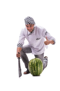Beyaz karpuzlu genç aşçı.