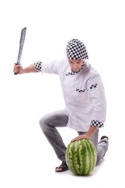 Beyaz karpuzlu genç aşçı.