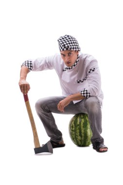 Beyaz karpuzlu genç aşçı.