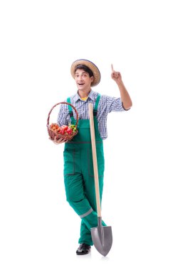 Beyaz arka plan üzerinde izole genç çiftçi