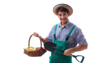 Beyaz arka plan üzerinde izole genç çiftçi