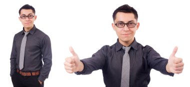 Genç gülümseyen adam beyaz izole