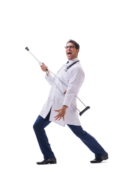 Fiatal orvos orvos áll séta elszigetelt fehér backgr — Stock Fotó