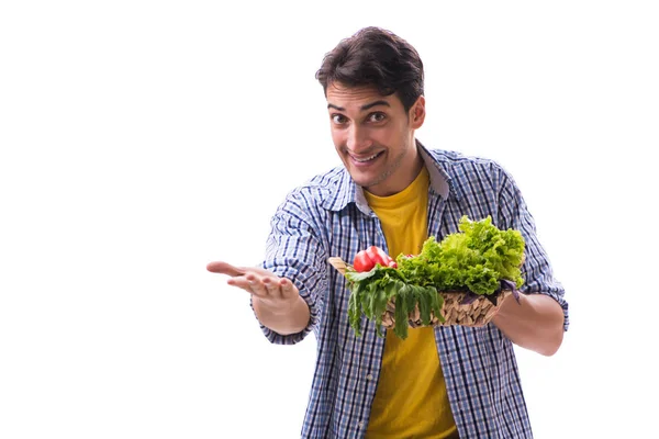 Homme avec panier de fruits et légumes — Photo