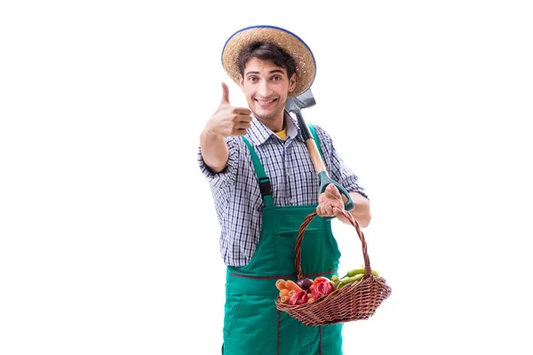 Jovem agricultor isolado no fundo branco — Fotografia de Stock