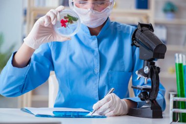 Bir laboratuarda deney yapan kadın bir bilim adamı.