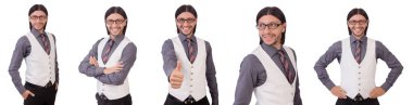 Gri tişörtlü beyaz izole genç adam