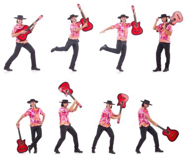 gitar üzerinde beyaz izole olan adam