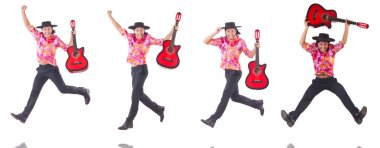 gitar üzerinde beyaz izole olan adam