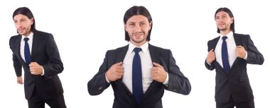 Beyaz arka plan üzerinde acele iş adamı izole