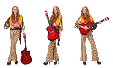 gitar üzerinde beyaz genç kız