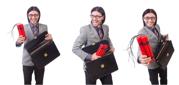 Businessman with red sticks of dynamite in terrorist  concept is — Stock Photo, Image