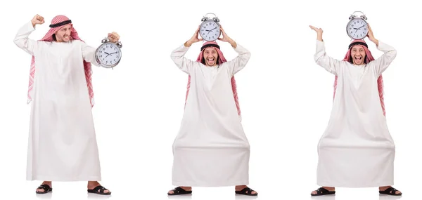 Hombre árabe en el tiempo concepto en blanco —  Fotos de Stock