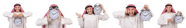 Arabský muž v čase koncept na bílém — Stock fotografie